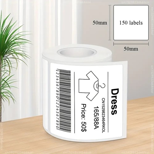 Thermische labels, WIT Vierkant 50*50mm Stickers Labels Thermal voor diverse printers/ rol 150 labels M110/M110S/M120/M200/M220/M221   om zelf foto, tekst, afbeeldingen op te printen