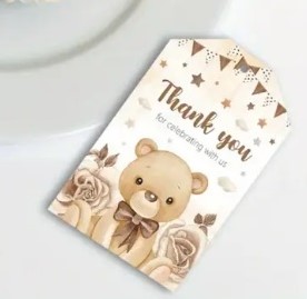 Bloemenkaartjes Thank you for celebrating with us Beertje tussen bloemen set van 50 cadeaulabels 